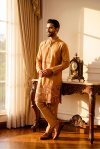 Cognac Outluk Wedding Vol 54 Heavy Lachaka Mens Kurta With Pajama 5401
